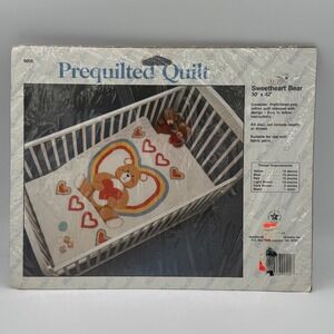 WonderArt Sweetheart Bear Stamped Prequilted Quilt Kit 30x42 Vintage Nursery DIY